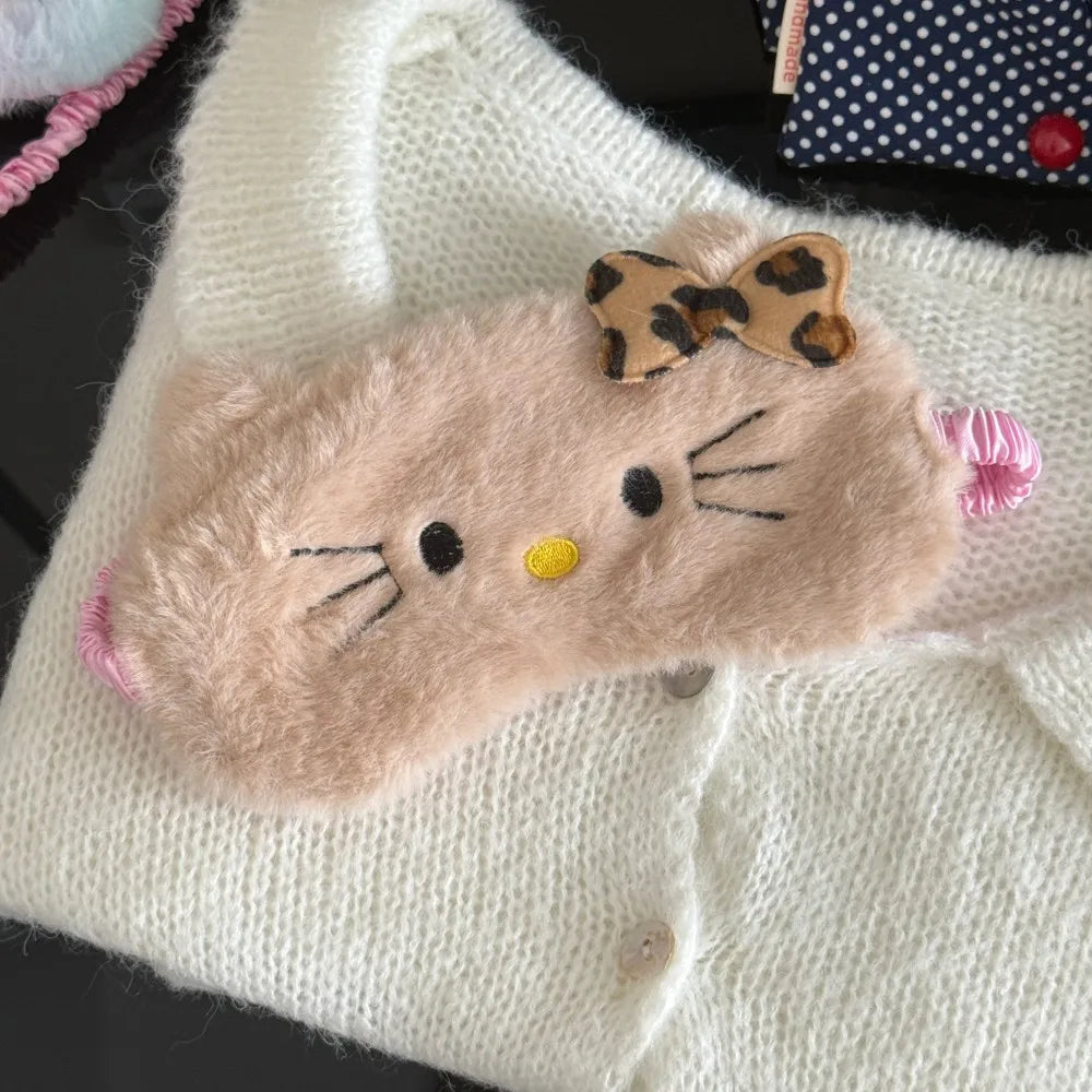 Plush Cartoon Cat Cute Sleep Kt Kuromi Mask Light Blocking Eye Protection For Girls Soft Fluffy Sleeping Travel Napping Eye Mask My Store