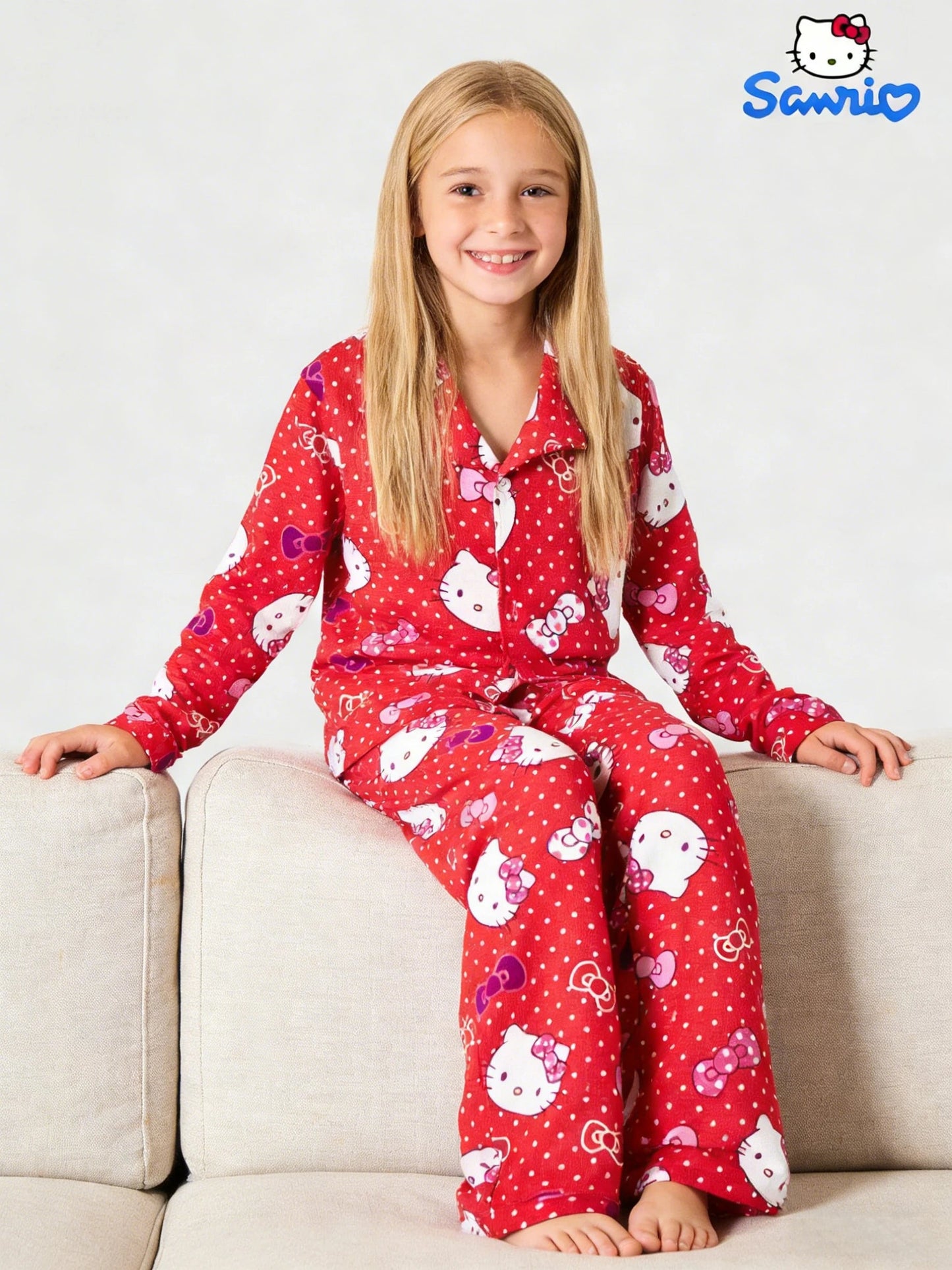 Sanrio Spring/Autumn Girls' Home Clothes, Hello Kitty Long Sleeve Top/Pants, Casual Pajamas/Sleepwear Suitable for Home Wear My Store