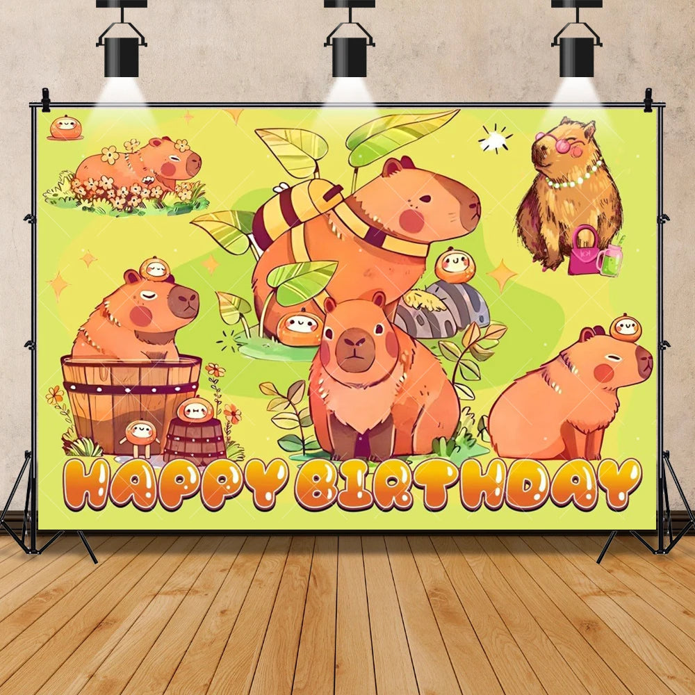 Cartoon cute capybara good luck photography background customizable children's first birthday decoration photo studiophoto props My Store