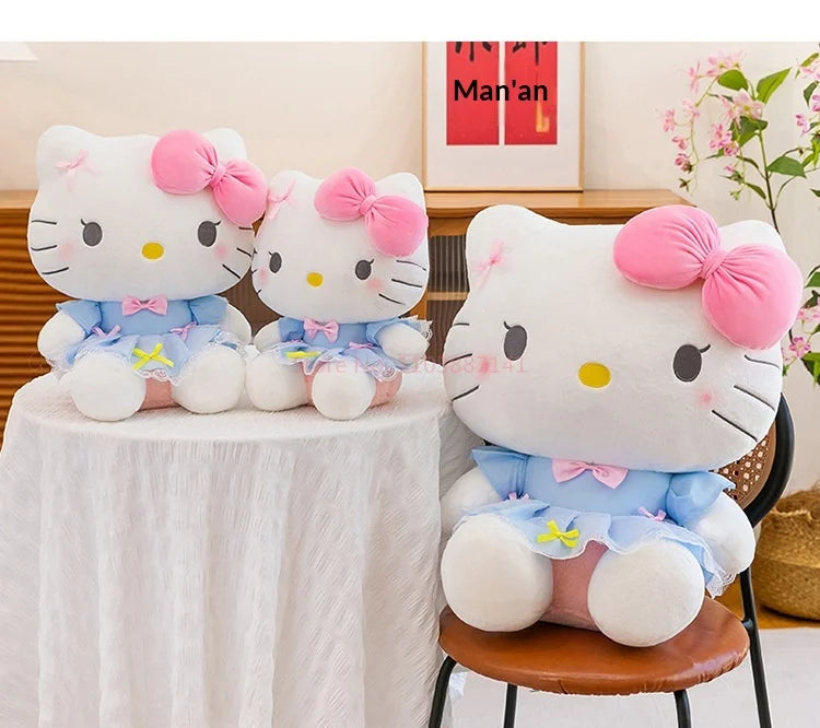 New Style Hello Kitty Plush Toy Big Pink Bow Blue Lace Dress Stuffed Doll Soft Plushie For Kids Girls Birthday Gift Room Decor My Store