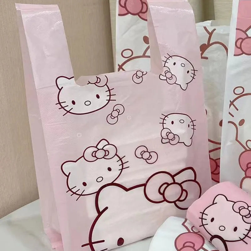 100Pcs Anime Hello Kitty Cinnamoroll Doggie Bag Cute Cartoon Printing Portable Plastic Storage Tote Bag For Girls My Store