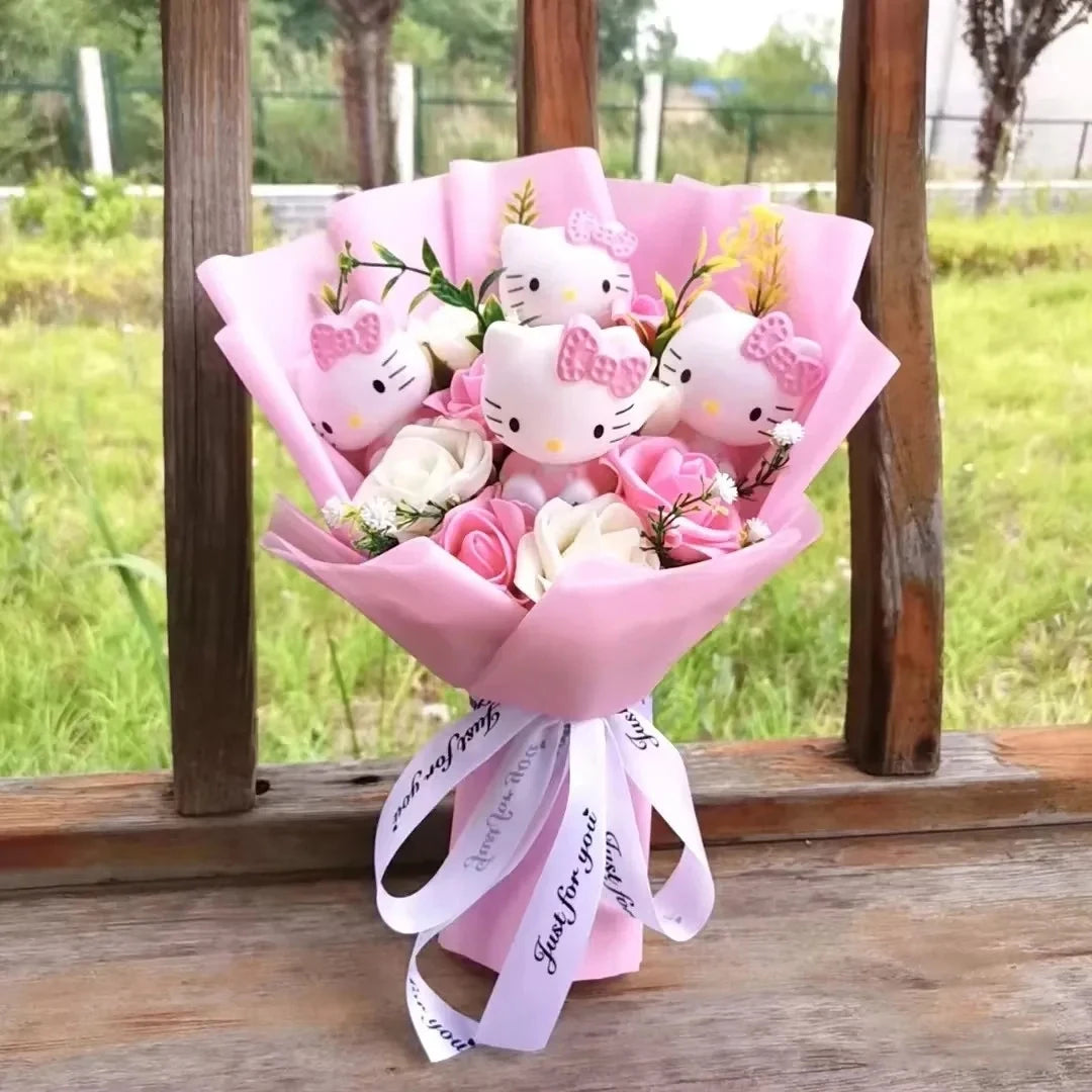 Hello Kitty Cartoon Plush Bouquet Anime Rose Flowers Doll Home Wedding Decoration Christmas Valentine's Day Gift My Store