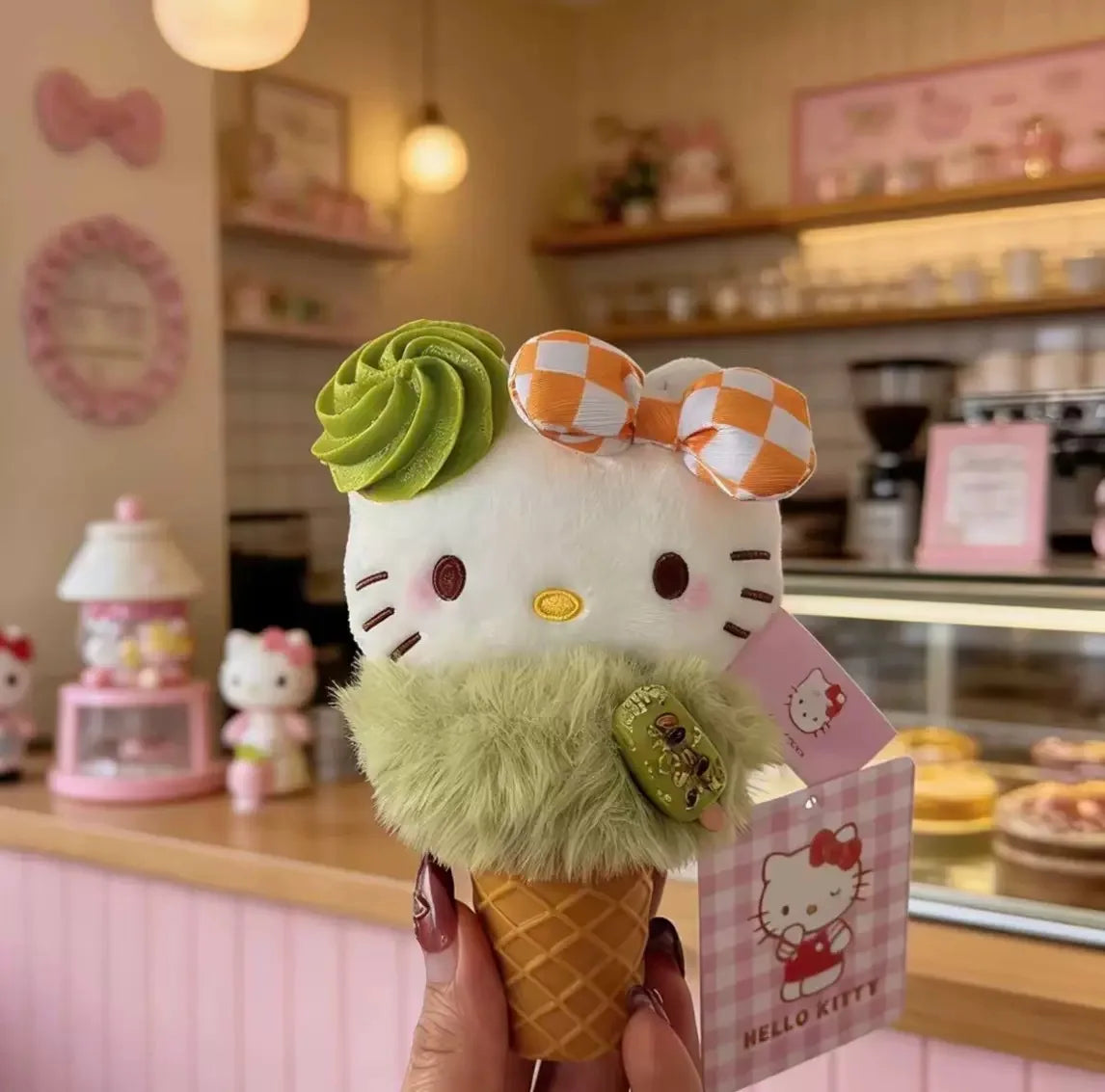 Anime Hello Kitty cosplay ice cream cone shape cartoon plush doll keychain PP cotton stuffed doll kawaii pendant gift My Store