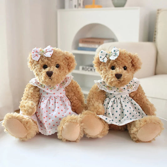 2pcs/lot 26cm Lovely Couple Teddy Bear Peluche Toys Kawaii Dress Bear Dolls Stuffed Soft Toy for Girls Baby Girlfriend Gifts My Store