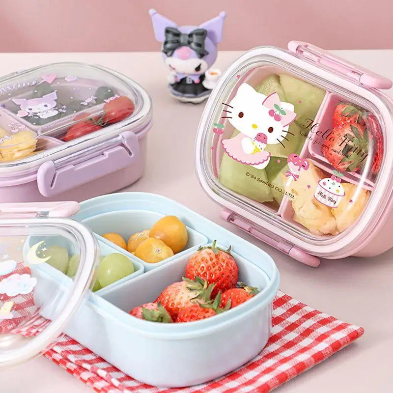 580Ml Sanrio Bento Box Kawaii Hello Kitty Cinnamoroll Kuromi Large Capacity Student Portable Separated Fruit Preservation Box My Store