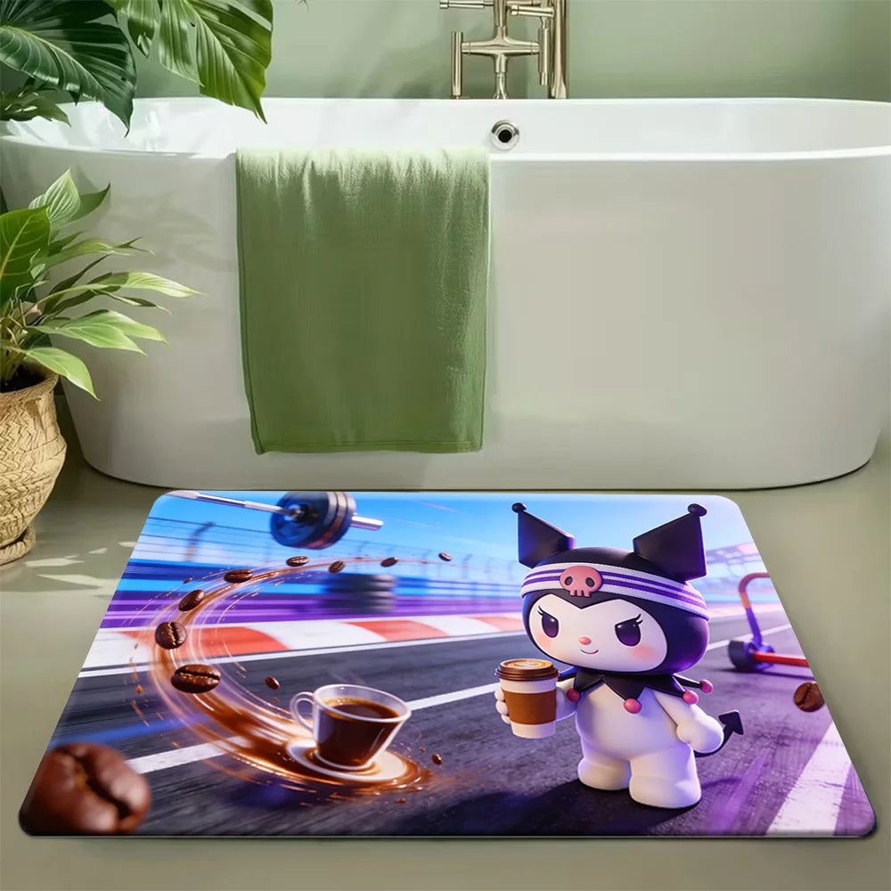 For Hello Kitty & Melody Cartoon Character Washable Flannel Rug - Non-Slip, Cute Pattern for Door Mat, Living Room, Bedroom, B My Store