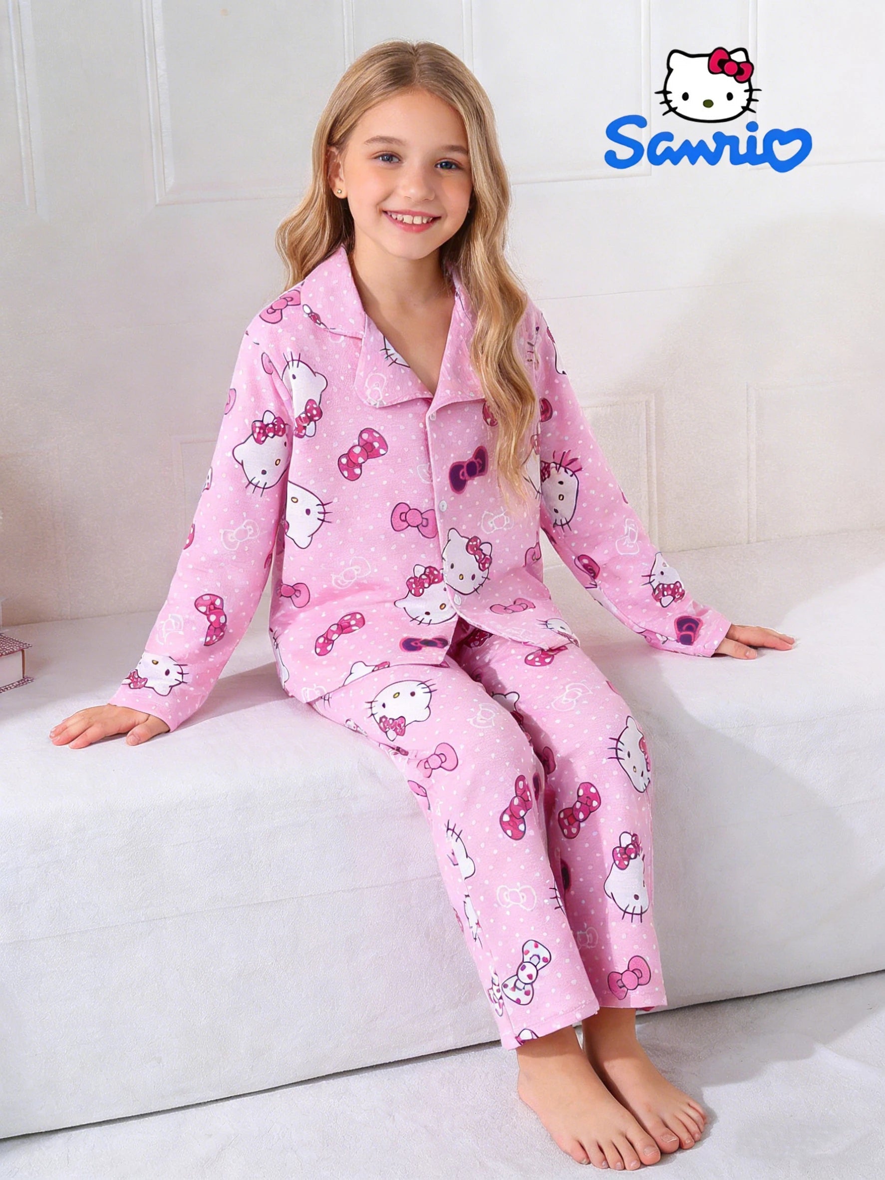Sanrio Spring/Autumn Girls' Home Clothes, Hello Kitty Long Sleeve Top/Pants, Casual Pajamas/Sleepwear Suitable for Home Wear My Store