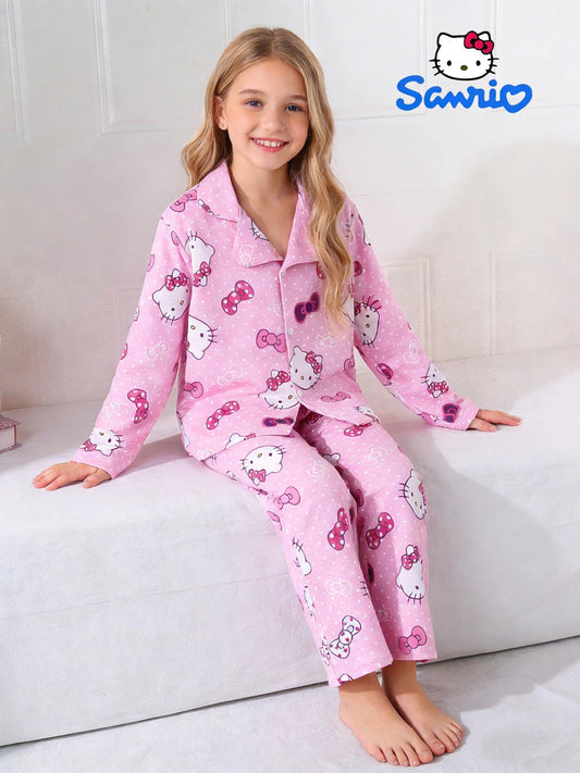 Sanrio Spring/Autumn Girls' Home Clothes, Hello Kitty Long Sleeve Top/Pants, Casual Pajamas/Sleepwear Suitable for Home Wear My Store