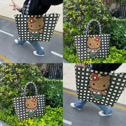 New Hello Kitty Handheld Woven Bag Fashion High Quality Girls' Beach Bag Cartoon Large Capacity Multifunctional Women's Handbag My Store