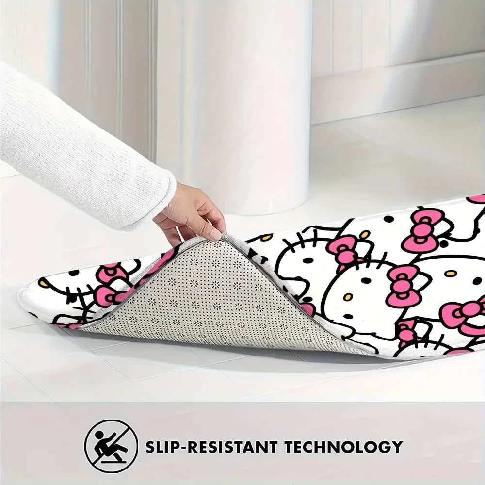 For Hello Kitty & Melody Cartoon Character Washable Flannel Rug - Non-Slip, Cute Pattern for Door Mat, Living Room, Bedroom, B My Store