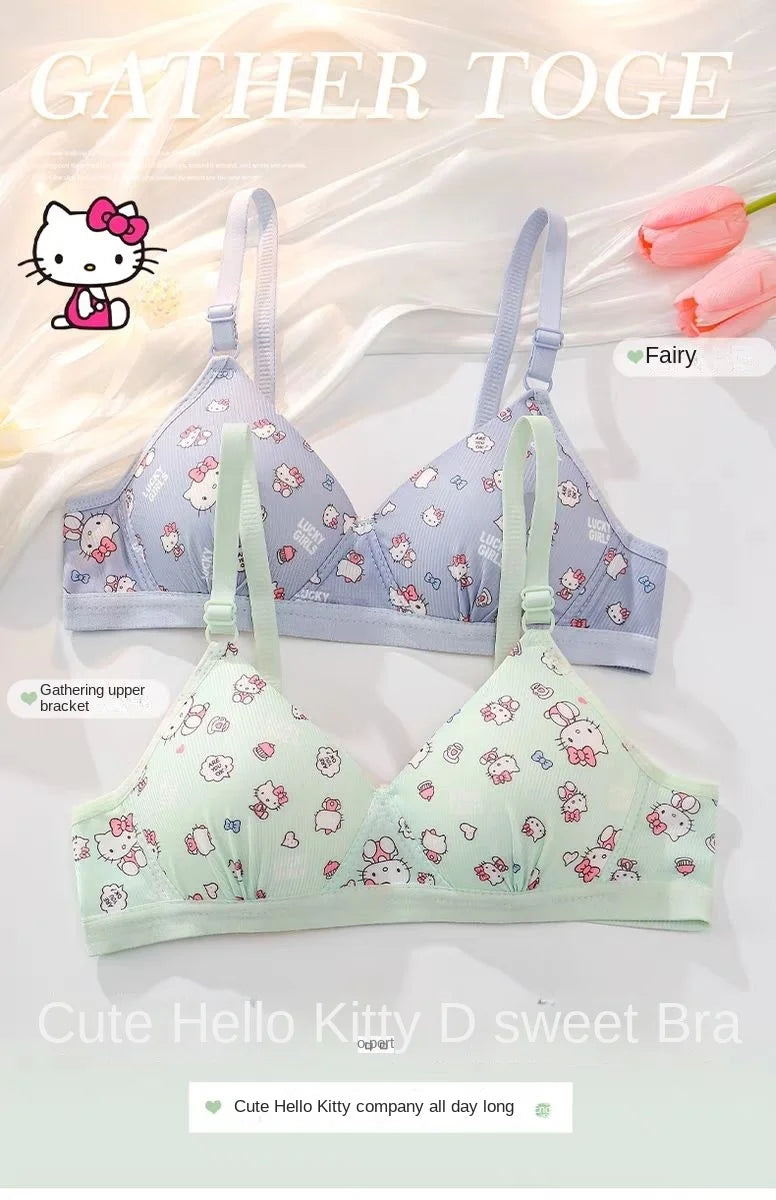 Kawaii Hello Kitty Lingerie Set Cartoon Bra Briefs Women Underwear Soft Comfortable Breathable Wireless Push Up Bra Girl Panties My Store