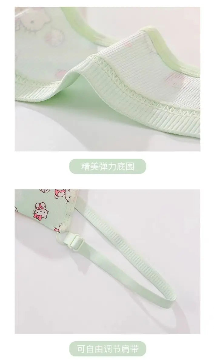 Kawaii Hello Kitty Lingerie Set Cartoon Bra Briefs Women Underwear Soft Comfortable Breathable Wireless Push Up Bra Girl Panties My Store