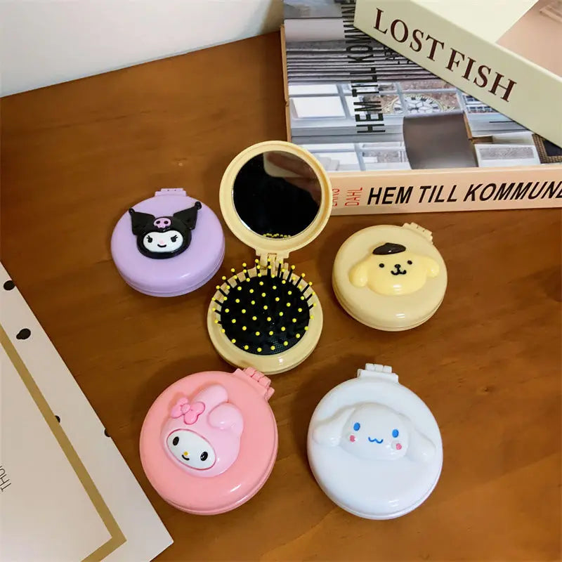 Hello kitty Kuromi My melody cute cartoon foldable comb mirror one-piece creative student portable dormitory make-up mirror My Store