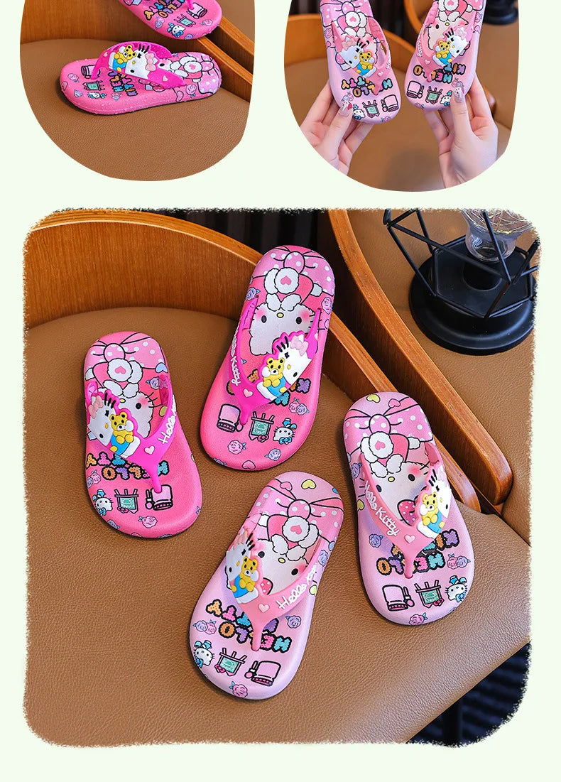 Hellokittys Sanrios Slippers Girl Summer Fashion Kawaii Cartoon Wearing Outside Fashion Cartoon Flip Flops Leisure Anime Figure My Store