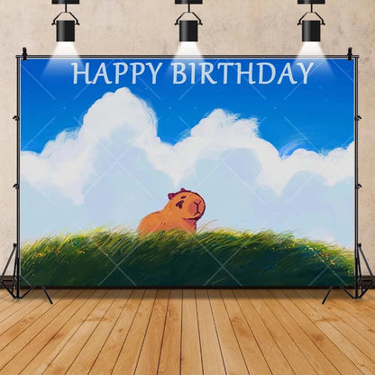 Cartoon cute capybara good luck photography background customizable children's first birthday decoration photo studiophoto props My Store