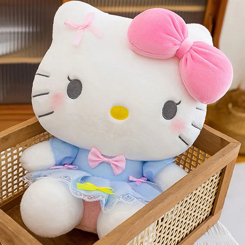 New Style Hello Kitty Plush Toy Big Pink Bow Blue Lace Dress Stuffed Doll Soft Plushie For Kids Girls Birthday Gift Room Decor My Store