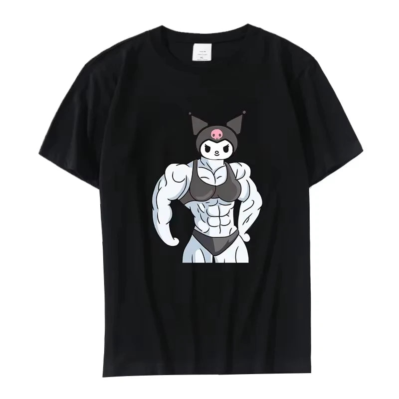 Summer Black and White Hello Kitty and Friends Pattern T-Shirt  Anime Cinnamon Roll Muscle Print Cartoon Top Cotton Short Sleeve My Store