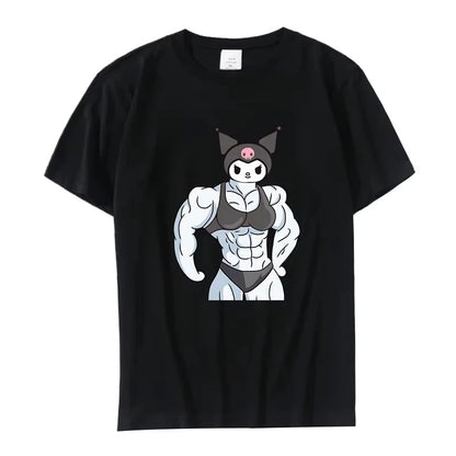 Summer Black and White Hello Kitty and Friends Pattern T-Shirt  Anime Cinnamon Roll Muscle Print Cartoon Top Cotton Short Sleeve My Store