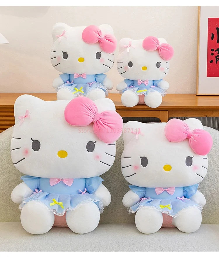 New Style Hello Kitty Plush Toy Big Pink Bow Blue Lace Dress Stuffed Doll Soft Plushie For Kids Girls Birthday Gift Room Decor My Store