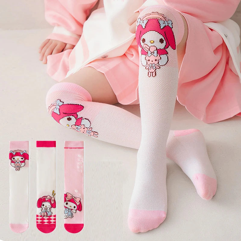 3 Pairs Spring and Summer Cartoon Anime Hello Kitty Pattern Girls Over knee Socks Cotton Comfortable and Soft Casual Girls Socks My Store