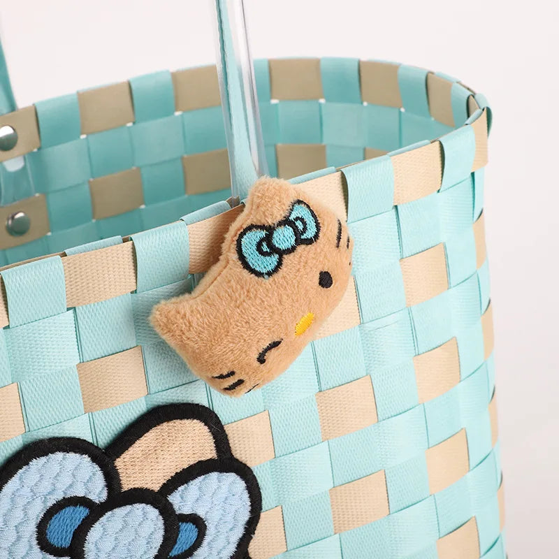 New Hello Kitty Handheld Woven Bag Fashion High Quality Girls' Beach Bag Cartoon Large Capacity Multifunctional Women's Handbag My Store