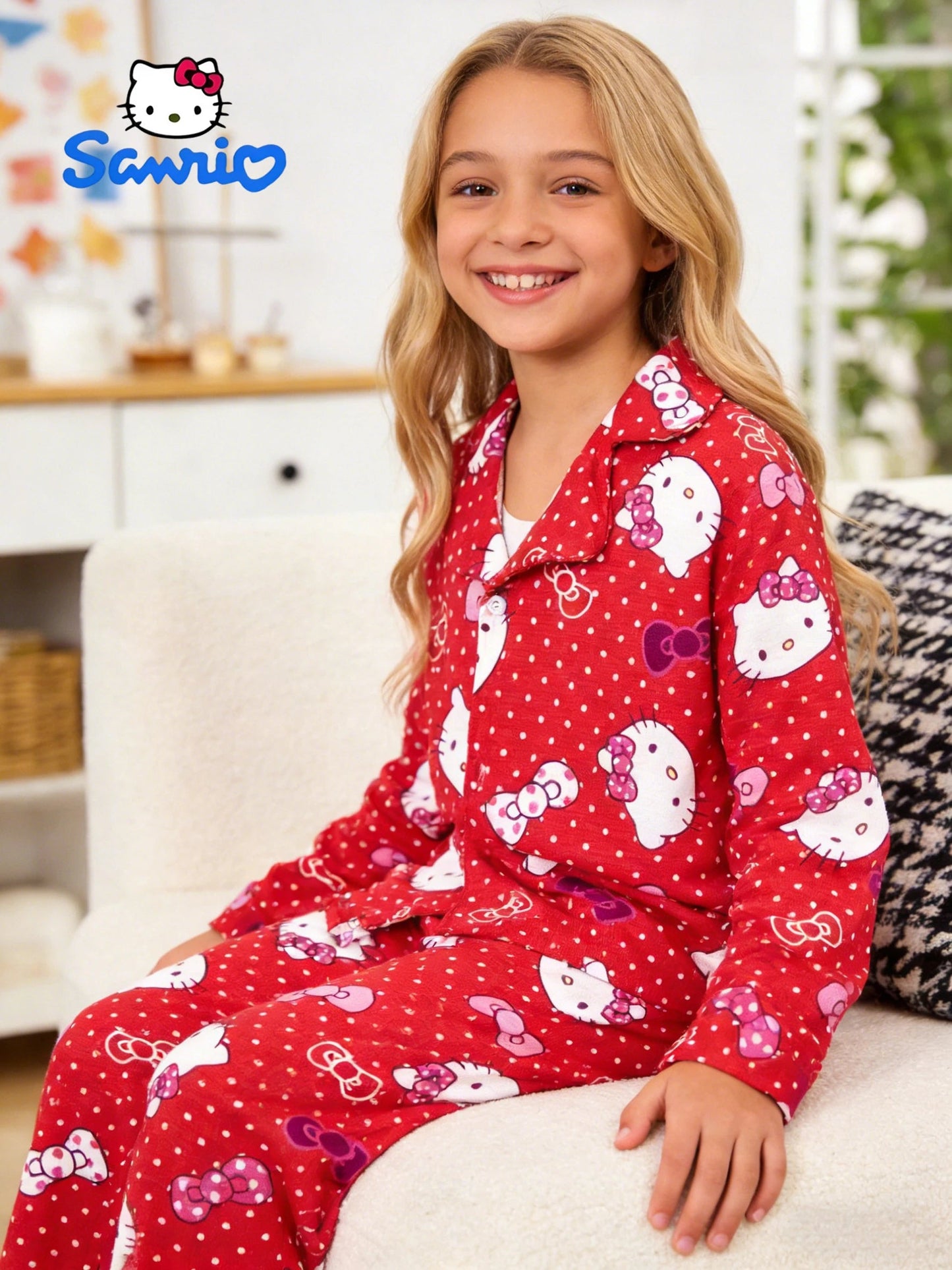 Sanrio Spring/Autumn Girls' Home Clothes, Hello Kitty Long Sleeve Top/Pants, Casual Pajamas/Sleepwear Suitable for Home Wear My Store