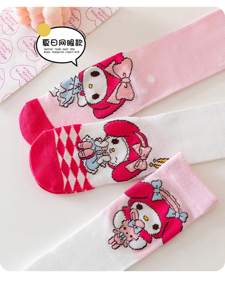 3 Pairs Spring and Summer Cartoon Anime Hello Kitty Pattern Girls Over knee Socks Cotton Comfortable and Soft Casual Girls Socks My Store