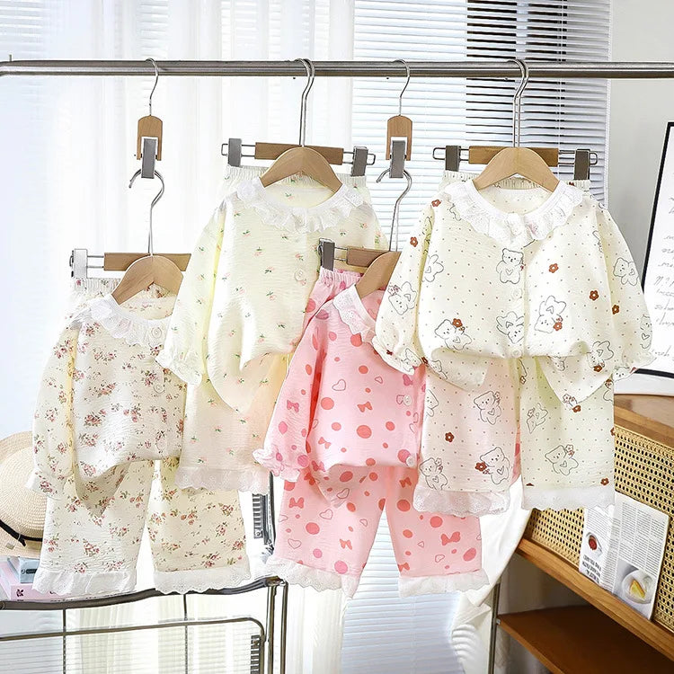 Kid Cute Floral New Sleepwear 2pcs Toddler Children Homewear Pajamas Thin Spring Summer Boys Girl Air Conditioning Clothing My Store