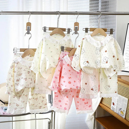 Kid Cute Floral New Sleepwear 2pcs Toddler Children Homewear Pajamas Thin Spring Summer Boys Girl Air Conditioning Clothing My Store