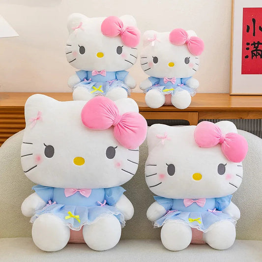 New Style Hello Kitty Plush Toy Big Pink Bow Blue Lace Dress Stuffed Doll Soft Plushie For Kids Girls Birthday Gift Room Decor My Store