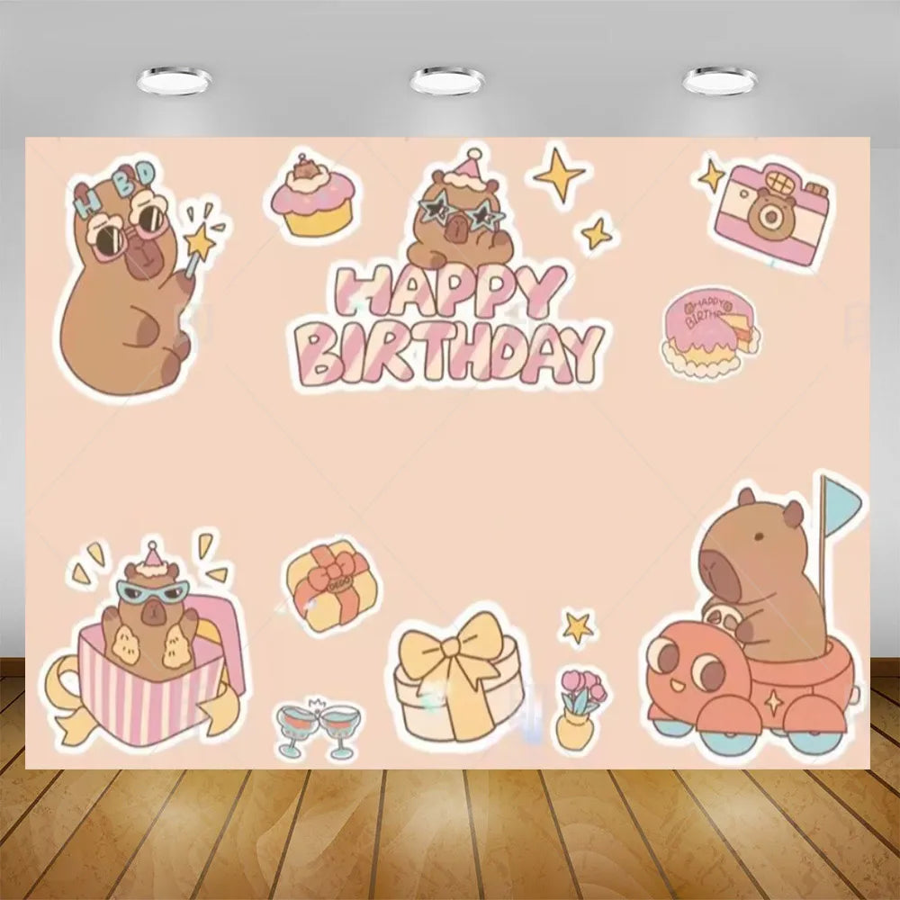 Cartoon cute capybara good luck photography background customizable children's first birthday decoration photo studiophoto props My Store