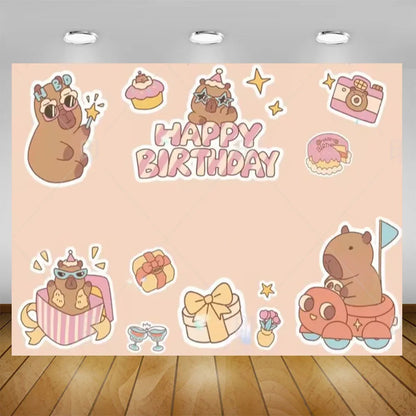 Cartoon cute capybara good luck photography background customizable children's first birthday decoration photo studiophoto props My Store