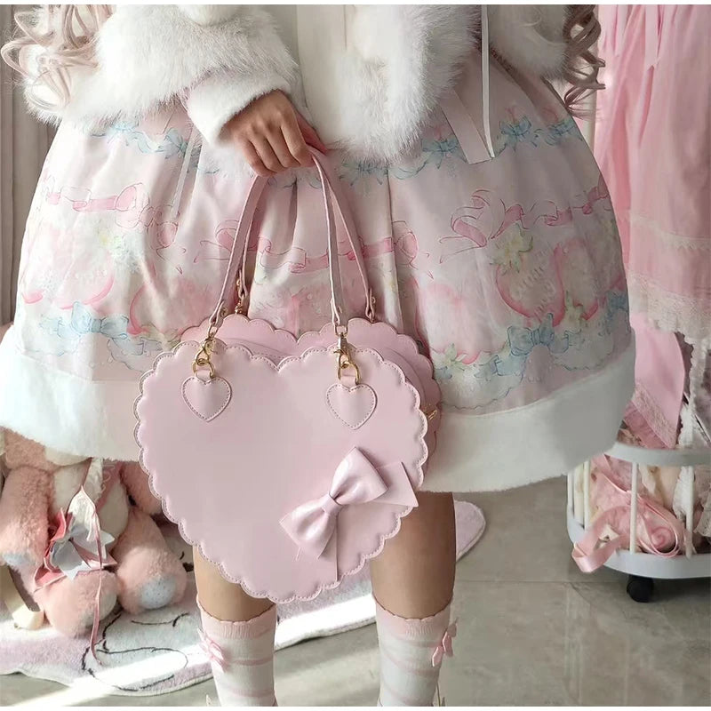 Japanese Lolita Handbag Bow-knot Cookie Heart-shaped Shoulder Bag Highquality Pu Zipper Wallet Brand Design Simple Crossbody Bag My Store