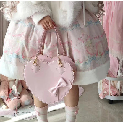 Japanese Lolita Handbag Bow-knot Cookie Heart-shaped Shoulder Bag Highquality Pu Zipper Wallet Brand Design Simple Crossbody Bag My Store