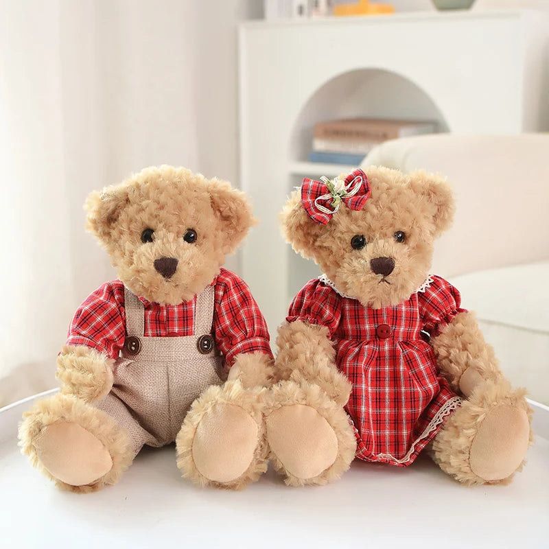 2pcs/lot 26cm Lovely Couple Teddy Bear Peluche Toys Kawaii Dress Bear Dolls Stuffed Soft Toy for Girls Baby Girlfriend Gifts My Store