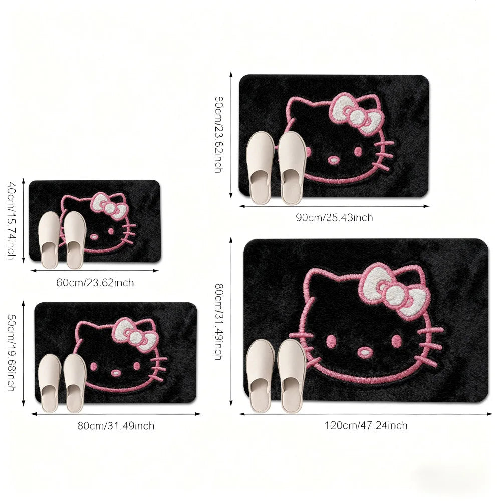 Hello Kitty Kawaii Doormat 2D Flat Print Black Pink Bow Pattern Non-Slip Absorbent Floor Mat for Christmas Entryway Home Decor My Store