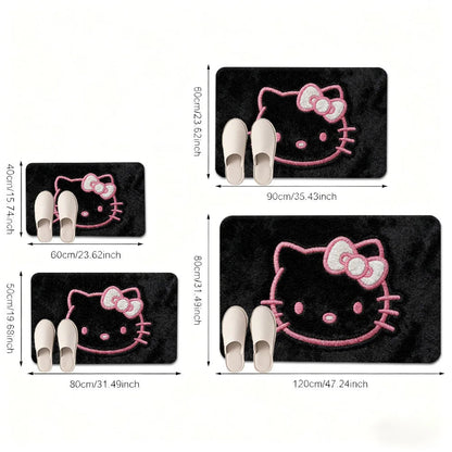 Hello Kitty Kawaii Doormat 2D Flat Print Black Pink Bow Pattern Non-Slip Absorbent Floor Mat for Christmas Entryway Home Decor My Store