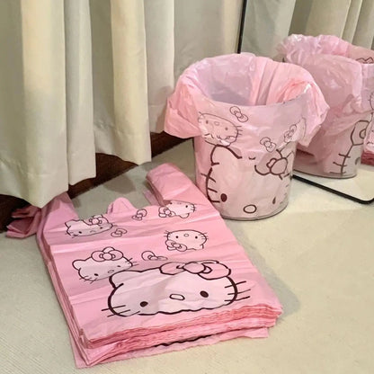 Cute Cartoon Kawaii Hello Kitty Cat Pattern Portable Bin Bag Vest Bag Plastic Bag Pink Tote Bag Storage Bag Household Waste Bag My Store