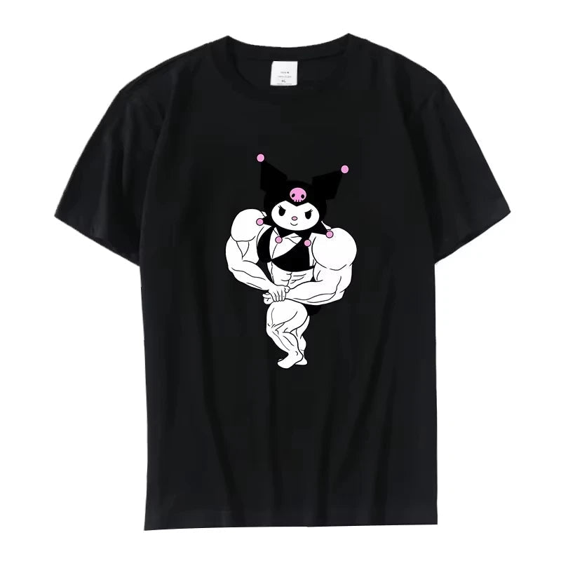 Summer Black and White Hello Kitty and Friends Pattern T-Shirt  Anime Cinnamon Roll Muscle Print Cartoon Top Cotton Short Sleeve My Store