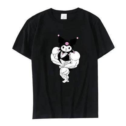 Summer Black and White Hello Kitty and Friends Pattern T-Shirt  Anime Cinnamon Roll Muscle Print Cartoon Top Cotton Short Sleeve My Store