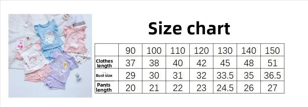 Sanrio Hello Kitty Summer new trendy girls cartoon 2PC fashion short-sleeved T-Shirt home clothes sweet suit children's clothing My Store