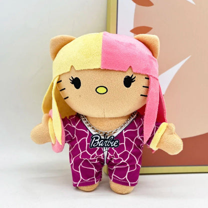 Hello Kitty Nicki Minaj Yellow Pink Hair Plush Doll Cute Clothing Figure Stuffed Toys Cute Boys Girls Birthday Gift 22cm My Store