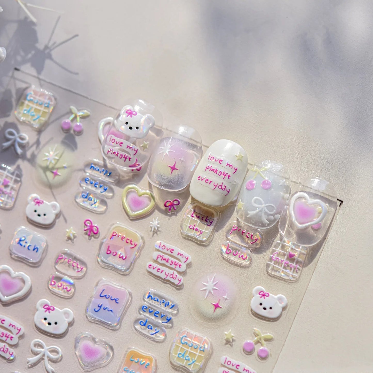Balloon Puppy Jelly 5D Nail Art Stickers 3D Cute Love Bows Cherry Adhesive Nail Stickers Manicure Decals DIY Nail Accessories My Store