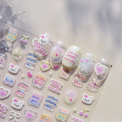 Balloon Puppy Jelly 5D Nail Art Stickers 3D Cute Love Bows Cherry Adhesive Nail Stickers Manicure Decals DIY Nail Accessories My Store