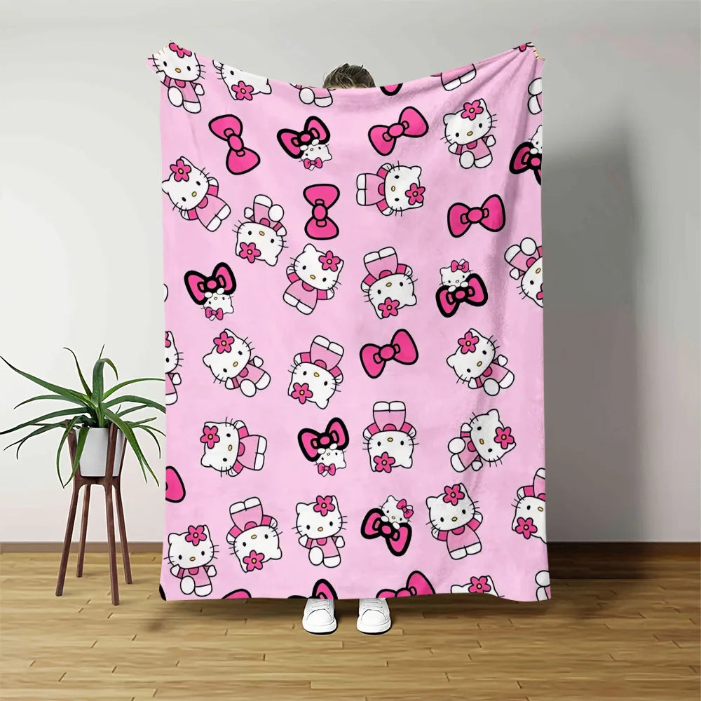 1pc Sanrio Hello Kitty Flannel Blanket - 2D Print, Soft Throw for Bedroom Living Room Camping, Perfect Festival Birthday Gift My Store