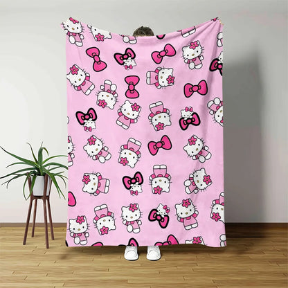 1pc Sanrio Hello Kitty Flannel Blanket - 2D Print, Soft Throw for Bedroom Living Room Camping, Perfect Festival Birthday Gift My Store