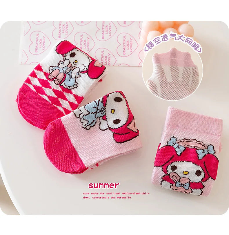 3 Pairs Spring and Summer Cartoon Anime Hello Kitty Pattern Girls Over knee Socks Cotton Comfortable and Soft Casual Girls Socks My Store