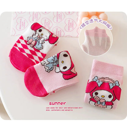 3 Pairs Spring and Summer Cartoon Anime Hello Kitty Pattern Girls Over knee Socks Cotton Comfortable and Soft Casual Girls Socks My Store