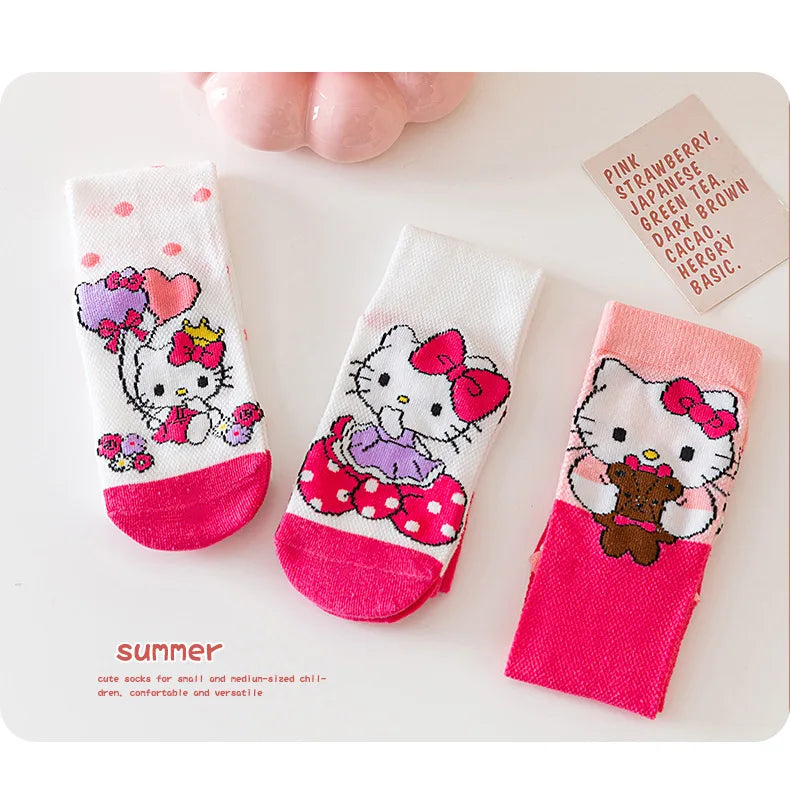 3 Pairs Spring and Summer Cartoon Anime Hello Kitty Pattern Girls Over knee Socks Cotton Comfortable and Soft Casual Girls Socks My Store