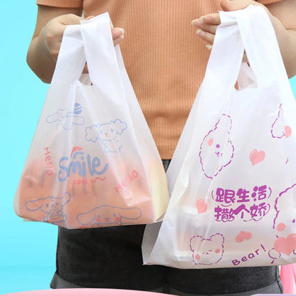 100Pcs Anime Hello Kitty Cinnamoroll Doggie Bag Cute Cartoon Printing Portable Plastic Storage Tote Bag For Girls My Store